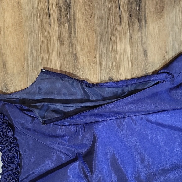 NIKI by NIKI LIVAS Royal Blue Leme' V-Back Rose Detail Maxi Bridesmaid Dress - Picture 8 of 14